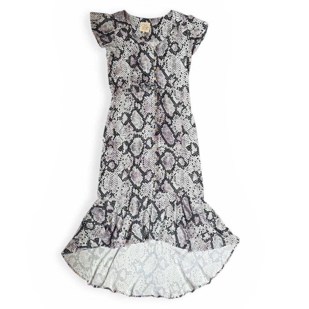 Chaser Women’s Snake Print Button-Front Ruffled Maxi Dress Size Small